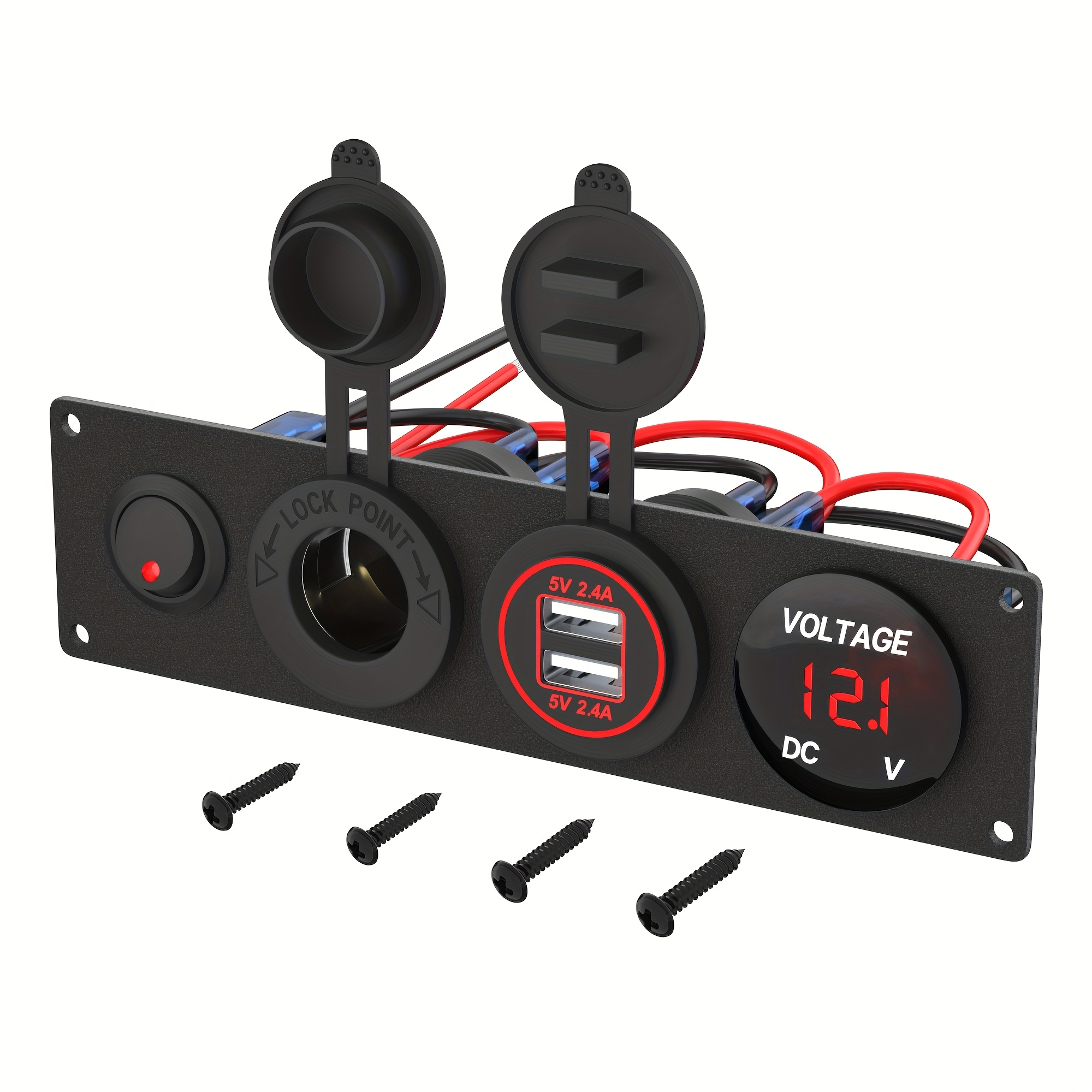 Image of 12v 4in 1 Charger Outlet Socket Panel 12v 4.8a Dual Usb Power Outlet And 12 Volt And Car Socket And Voltmeter And Lighted Rocker Toggle Switch For Truck Rv Car