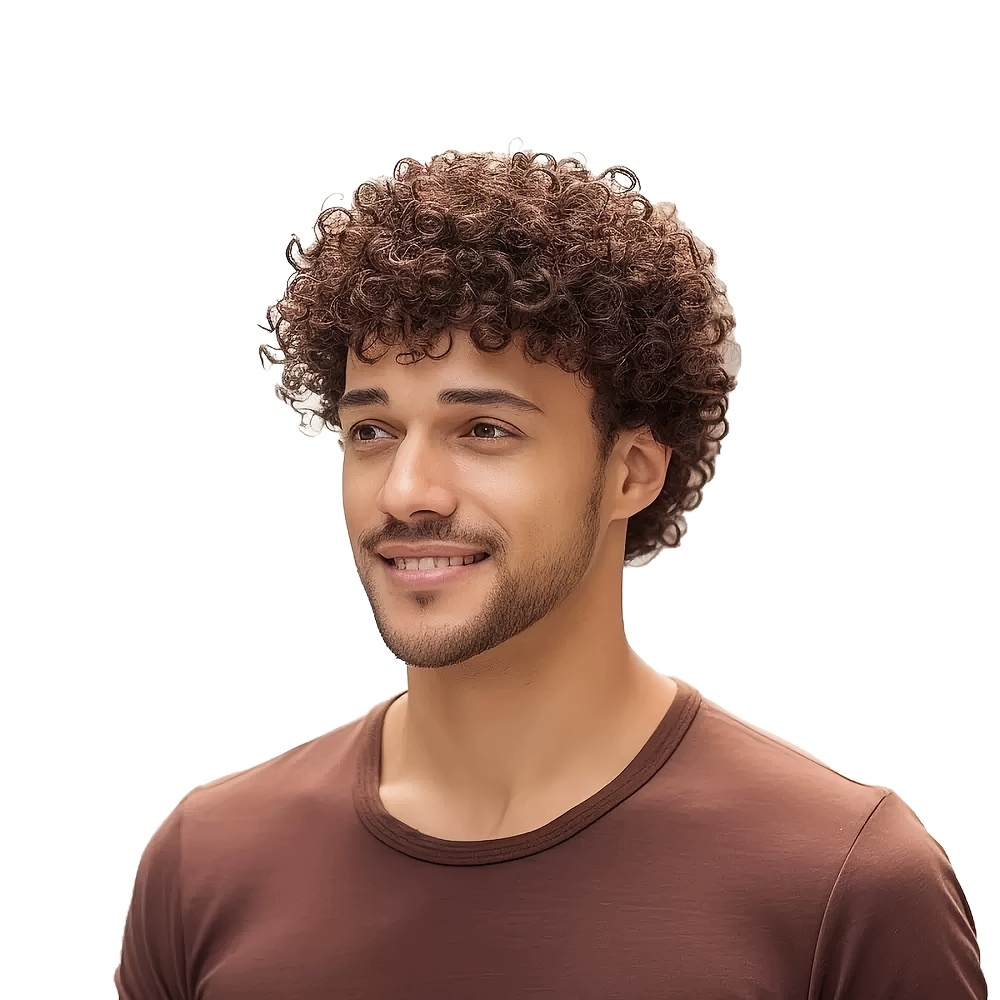 TEMU 1pc Men's Retro 70s Disco Afro Wig With Breathable - Short Curly/kinky Synthetic Hair Suitable For Party, Cosplay, Halloween, Vintage Fashion,