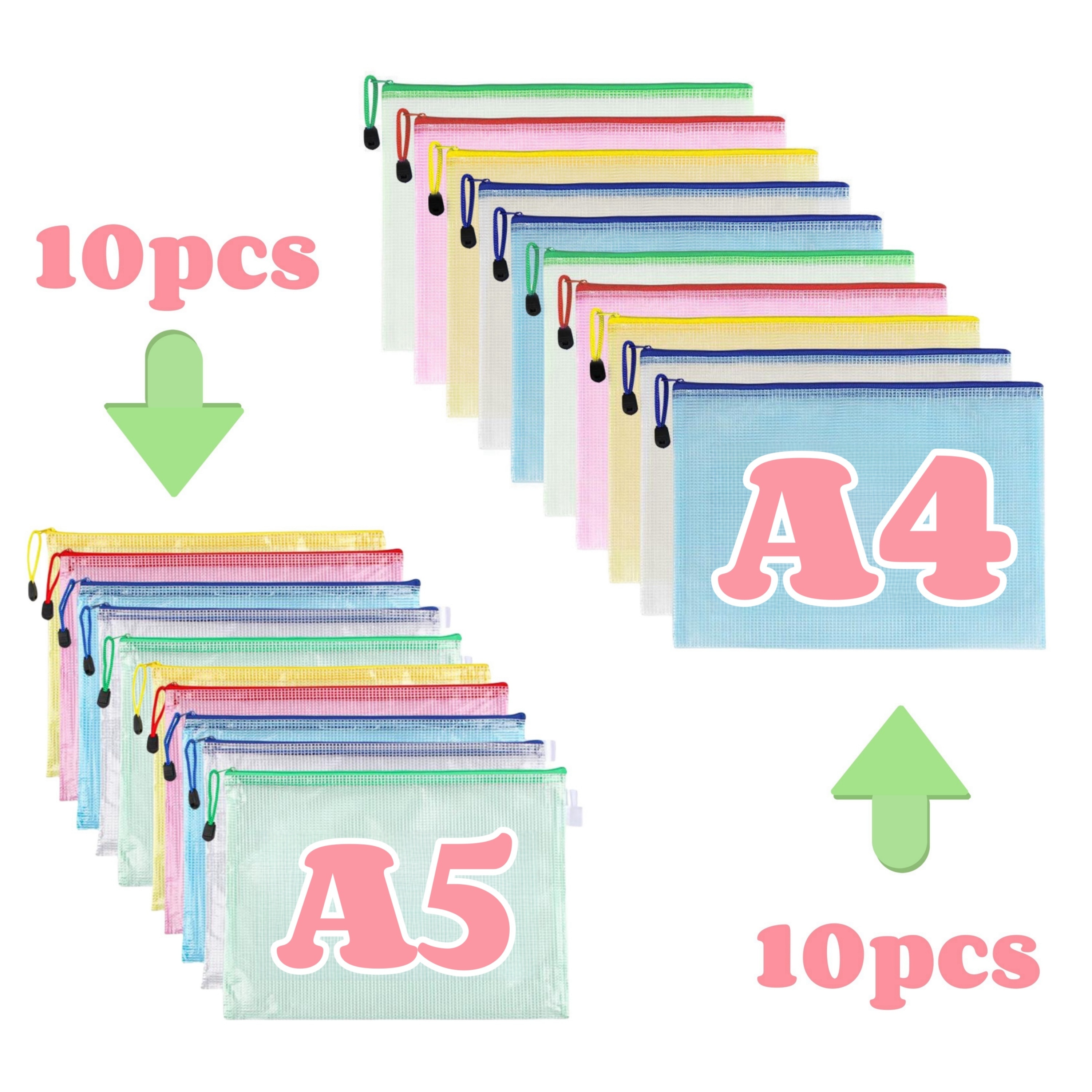 

20pcs - A4 & A5 Zippered File - Plastic Folders For Organization, 5 Languages