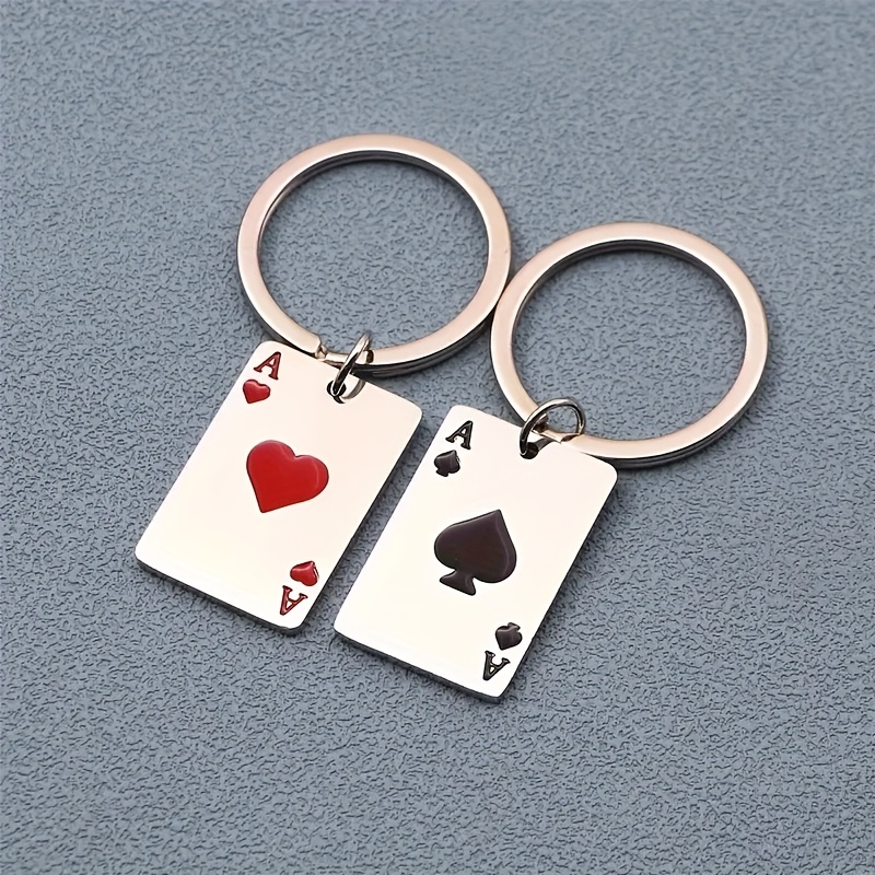 изображение предмета стильный брелок из нержавеющей стали с изображением тузов и сердечек -   подарок для мужчин