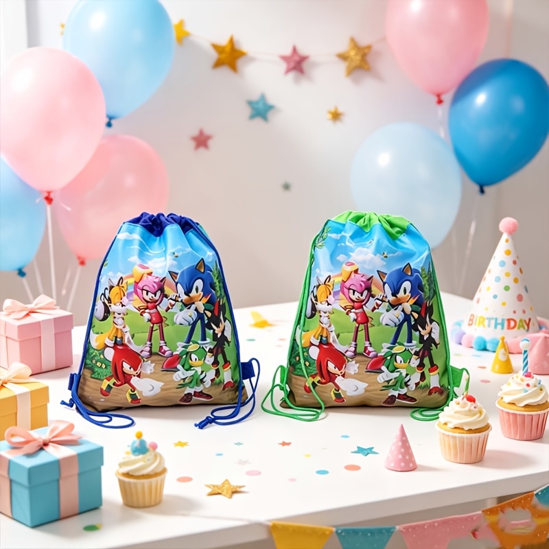 TEMU Sonic The Hedgehog 2pz Sacchetto Regalo per Feste con Cordoncino Una Bellissima Borsa Portaoggetti per Regali di Compleanno con Qualit� Elevata.