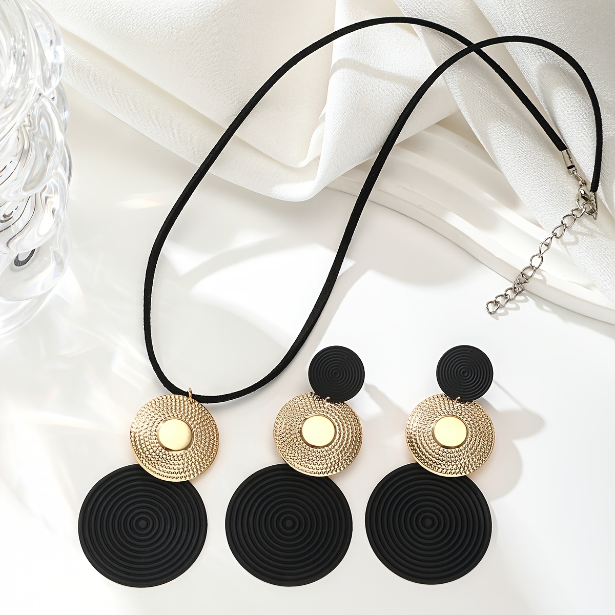 E-shop 2 Ohrringe + 1 Halskette Set, Rundes Design Damen Schmuck, Elegant Minimalistisch, Ideal für den , Vielseitiges Party-Geschenk Accessoire