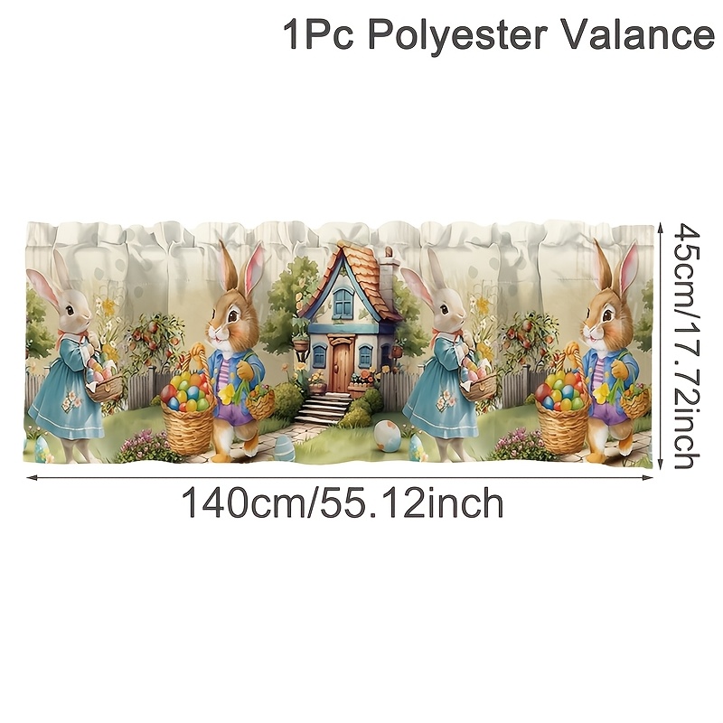 Temu – TEMU 1pc Easter Valance Curtains, 140x45cm Easter Bunny Eggs Floral Kitchen Curtains, Polyester Rod Pocket Short Curtains, Window Treatments For
