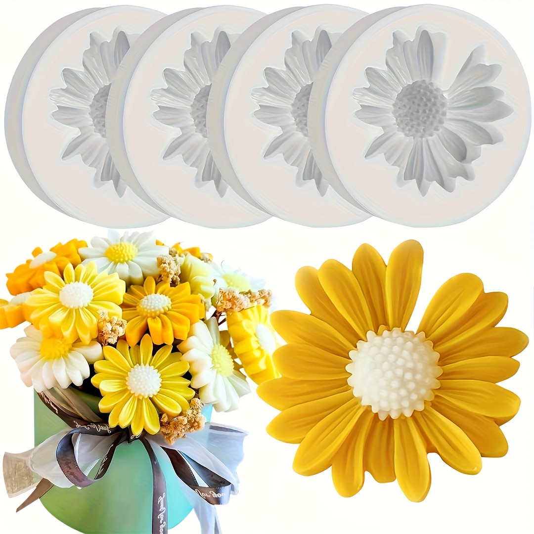 E-shop 4er-Set Silikonformen mit Gänseblümchen, 3D-Blumendekorationsformen, zur Herstellung von selbstgemachten Kerzen, Seifen, , Betongießen, Polymer