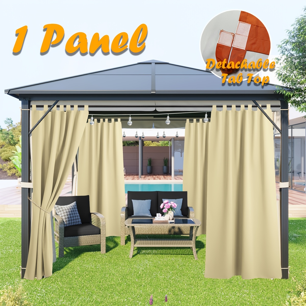 E-shop Abnehmbare Outdoor-Vorhangspitze mit Etiketten, einfach aufzuhängen und abzunehmen, Outdoor-Vorhänge für Veranda/Pavillon/Balkon-Dekoration