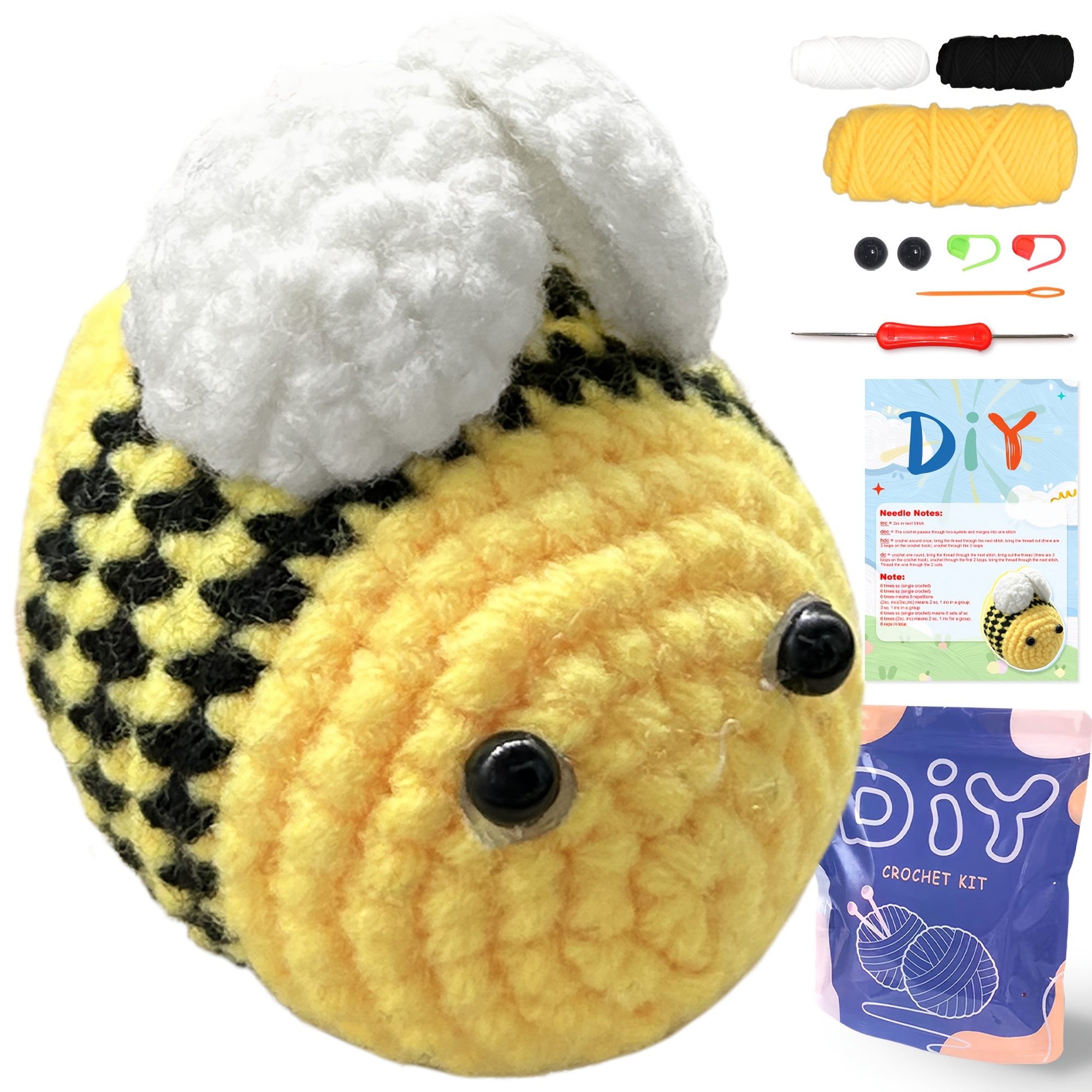 

Diy Crochet Kit , Bee Set, Mixed And , Pattern And ,