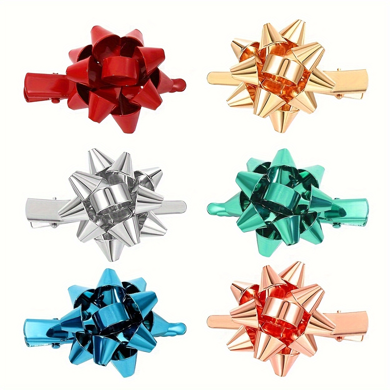 

6pcs Christmas Bow Hair Clips For Women - Zinc Alloy, Hand Wash Only - Accessory & Party Gift