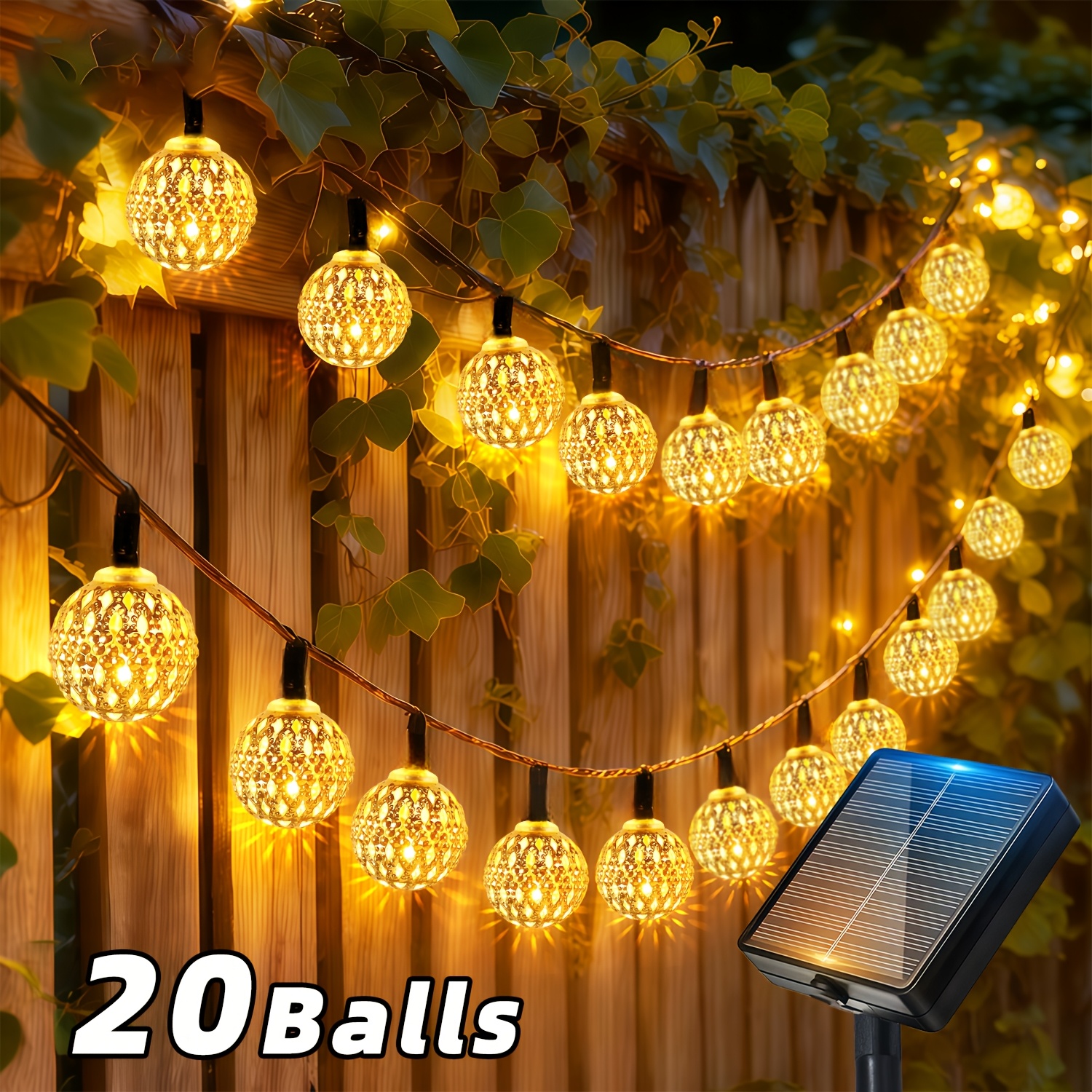 Image of Outdoor Solar Fairy String Lights, 50/20led Moroccan Ball Lights, Light Sensor Auto , 10 Lighting , Ideal For Valentine's Day, Christmas, Wedding, Garden, Patio, Party Decor