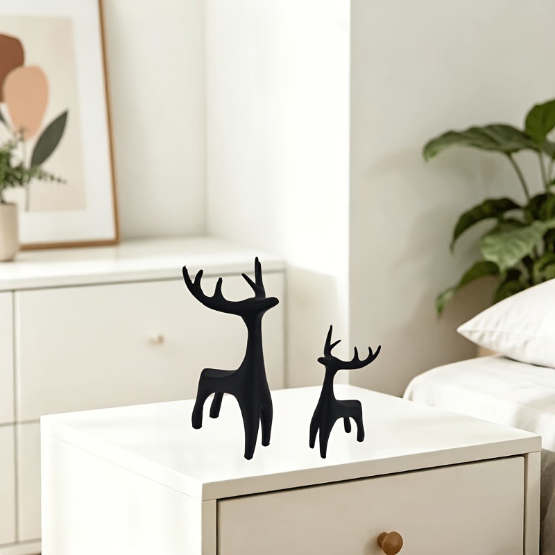 2pcs Artistic Pair Of Fawn Sculptures Decorative Ornaments Deer Desktop Ornaments Living Room Entrance Study Room Soft Decoration