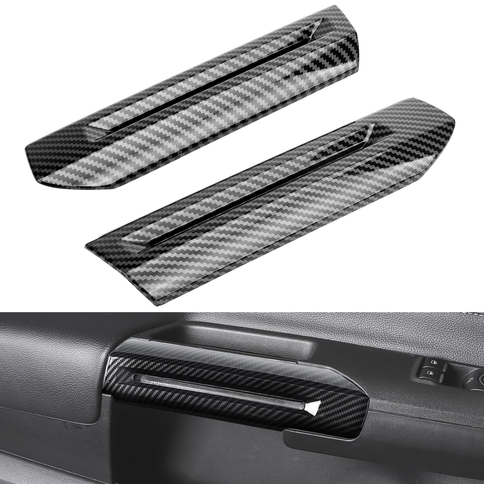 TEMU 2pcs Linkstyle Carbon Fiber Door Armrest Covers, Woven Scratch-resistant Durable Protector Trims, For Ford Mustang 2015-2024
