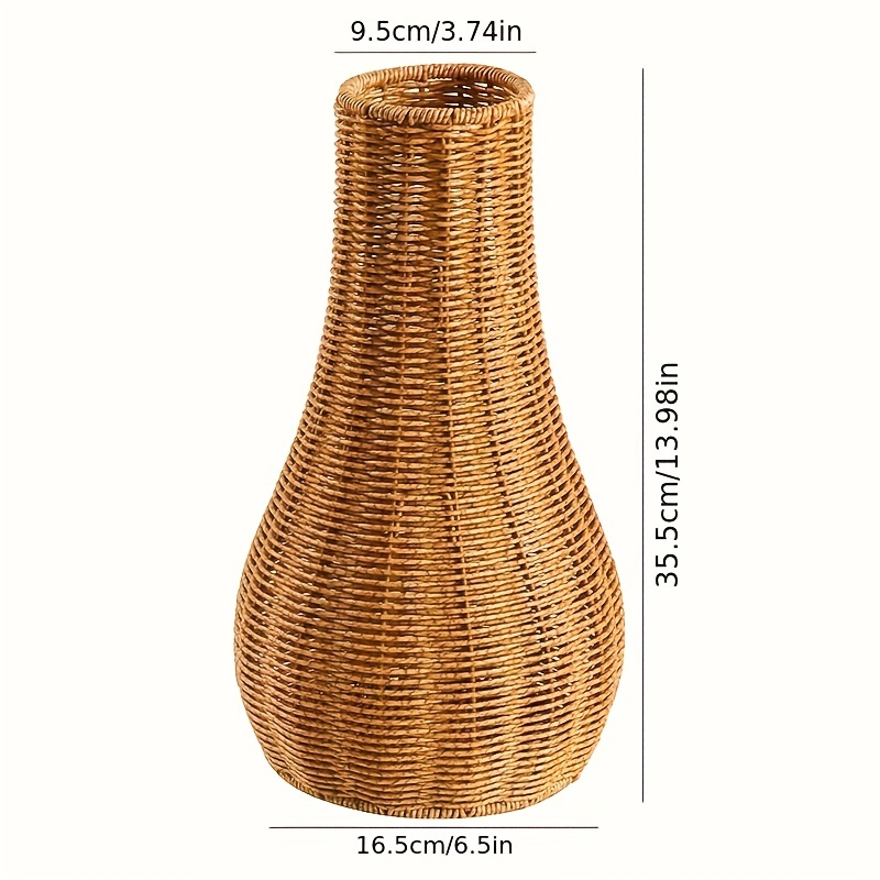 Image of Rustic Woven Plastic Vase - Tall Freestanding Decorative Container For Home, Balcony, And Garden - Large Flower Pot With Natural Style, Flower Vase, Shelf Baskets