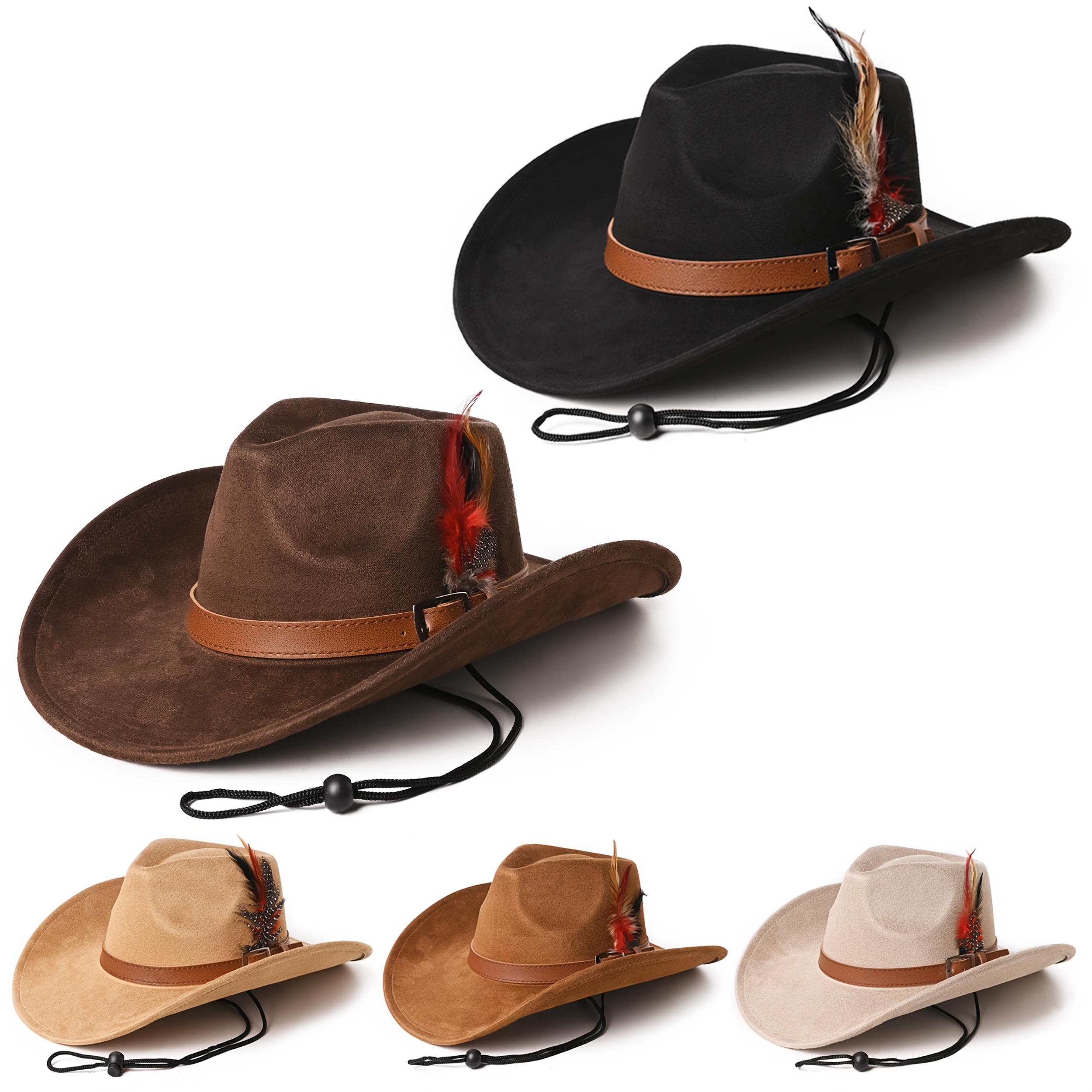 Boho Feather Accent Suede Western Hat - Tan & Black Aztec Crushable Wool Felt Western Hat with Aztec Band - Scala Hats  main image 2
