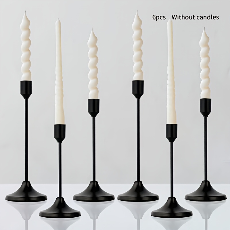 

6pcs Elegant Metal Candle Holder Set - Sleek Black With White Spiral Design, Removable Base For Romantic Dining & Home Decor, Wedding Table Settings (candles Not Included), Candle Holder Decor