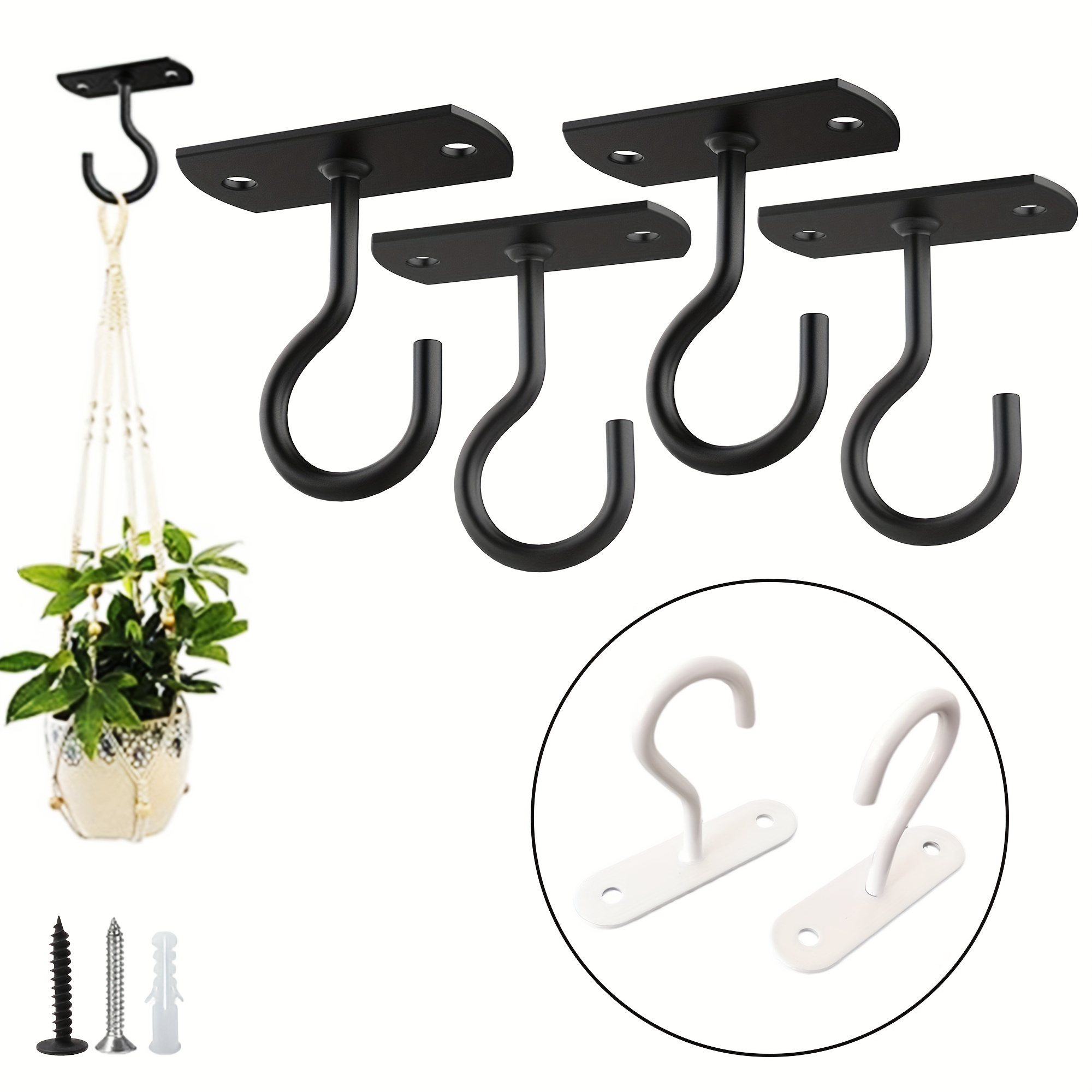 

4pcs Ceiling Hooks For Hanging Plants Wall Mounted Plant Hooks Wall Hooks For Bird Feeders Lights Lanterns Wind Chime Hooks Indoor And Outdoor Decorative Hooks Black White