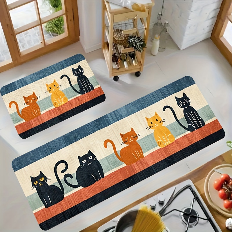 

1pc Tapis de Porte Épais à Motif de Chat Cartoon - Antidérapant, Absorbant pour Cuisine & Salle de Bain, Décoration Maison en Fibre de Polyester