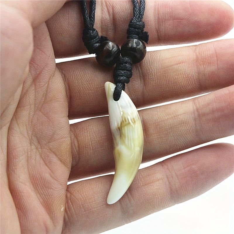 1pc Wolf Tooth Necklace, Hand-woven Acrylic Resin Tooth Pendant Necklace, Adjustable Necklace For Men And Women, Jewelry Gift