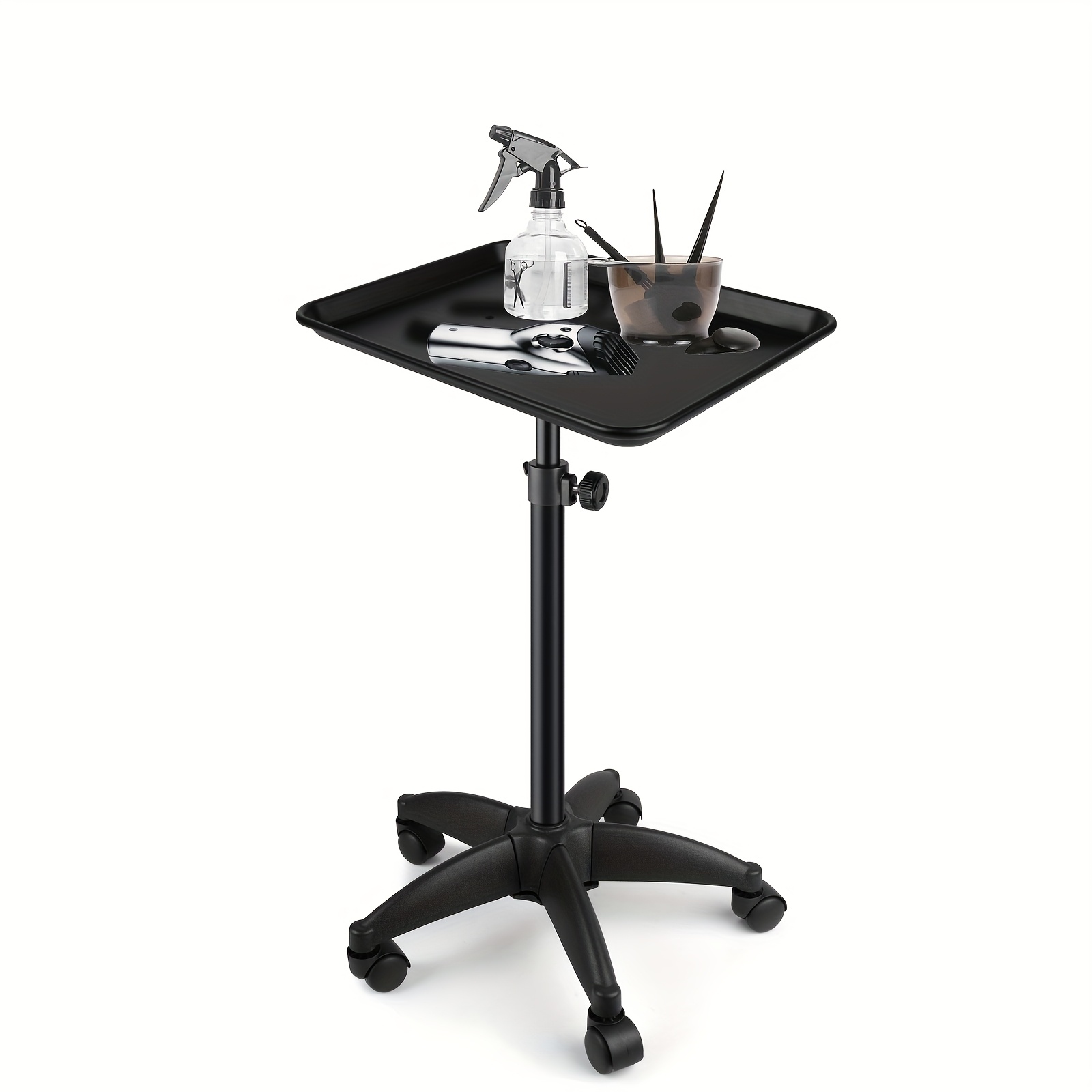 TEMU Salon Tray On Wheels, Adjustable Height Salon Rolling Tray Cart, Sturdy Hairstylist Tray For Home, Clinic, Salon&spa Use (black)