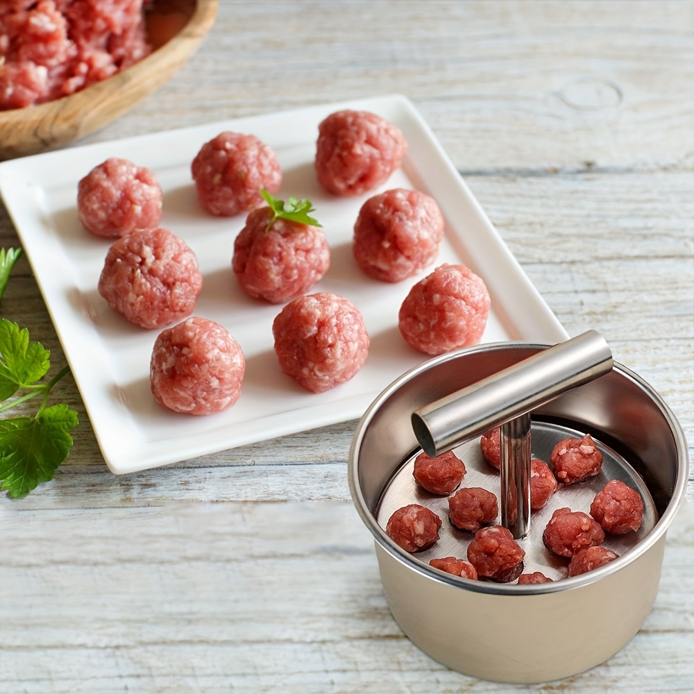TEMU Stainless Steel Meatball Mold Tool With Ergonomic Pressing Plate, For Effortlessly Making Meatballs, Suitable For Soups, Pasta, And Appetizers |