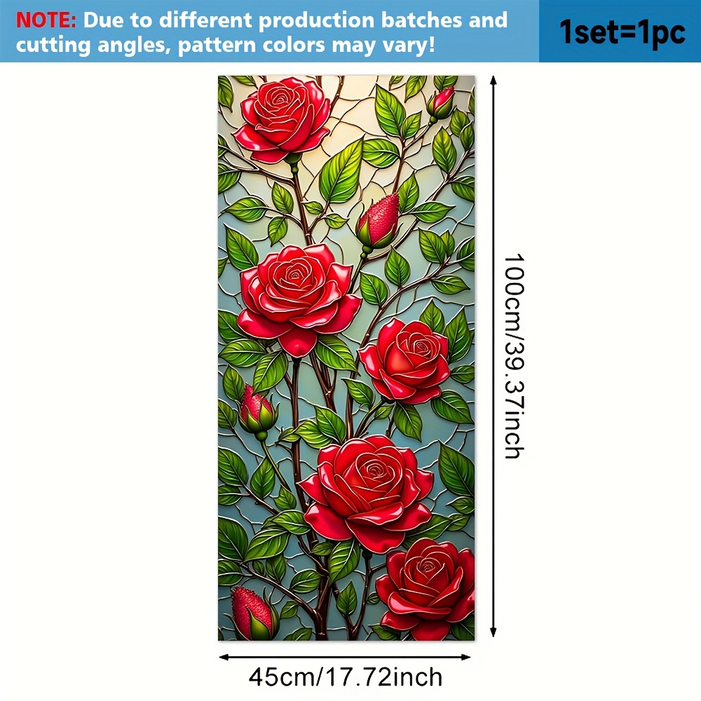 TEMU 1pc. With Red Roses Design 2d Window Film. Pvc Static Adsorption , 45x100cm. Decoration Removablereusableprivacy Protectioneasy To Installno