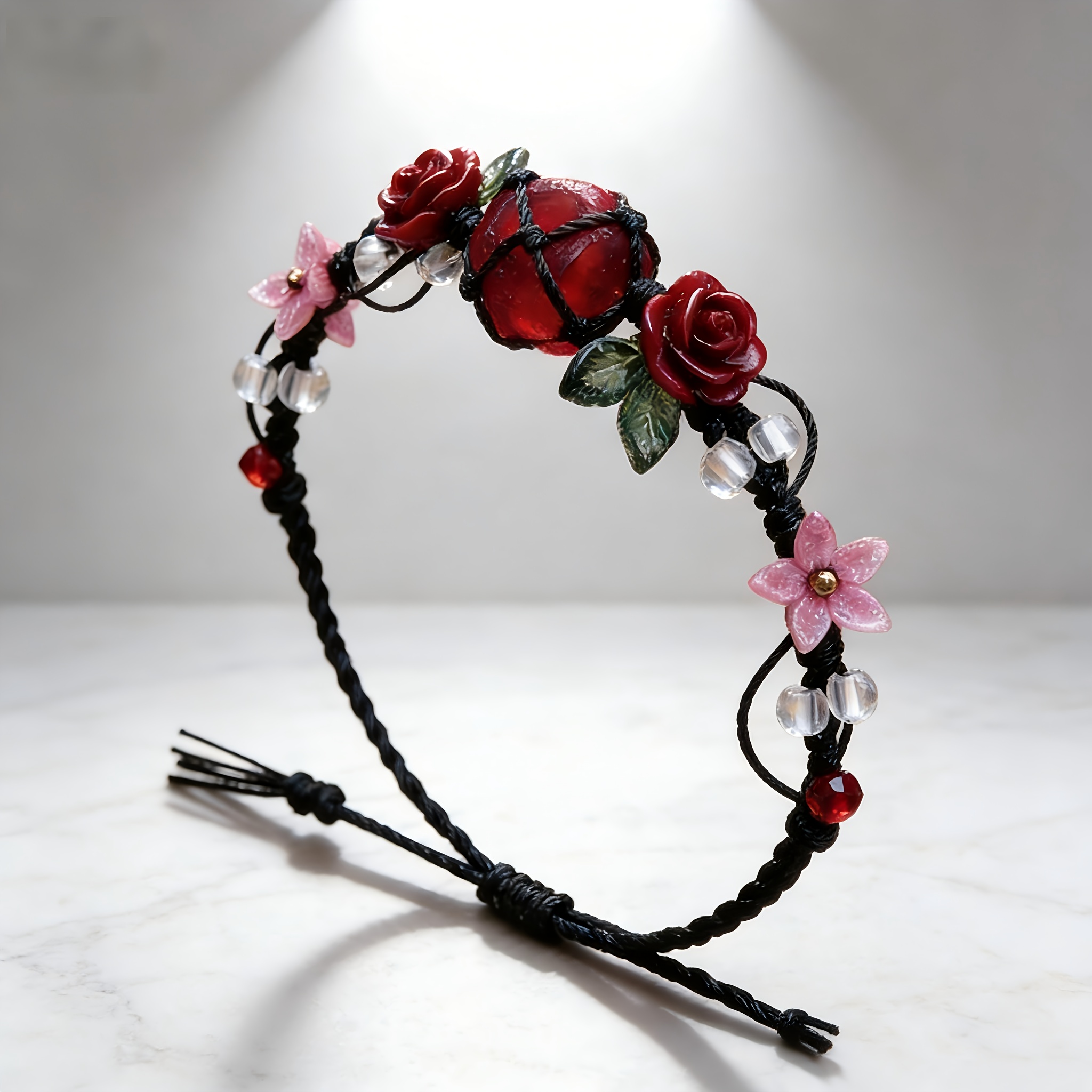 TEMU Bead Bracelet With Adjustable Black Cord - Beading For Women &, Birthstone Jewelry Suitable For Valentine's Day, Birthdays, Anniversaries,