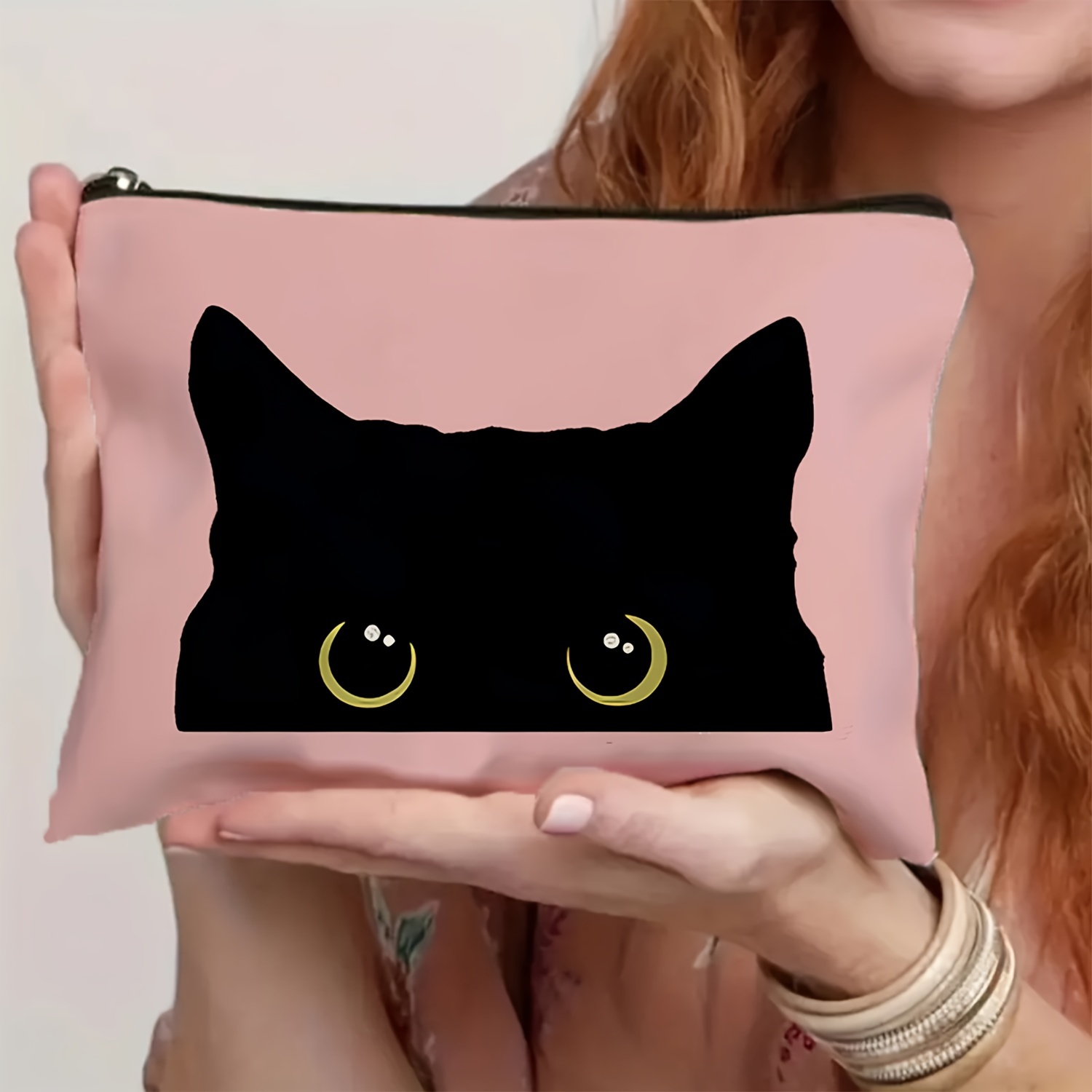 

1pc, Black Cat Makeup Bag, Women's Cat Makeup Bag, Cat Gift, Cat Mother Gift, Black Cat Makeup Bag Suitable For Wallet (pink Makeup Bag), Friend Gift, Creative Gift Bag, Holiday Gift