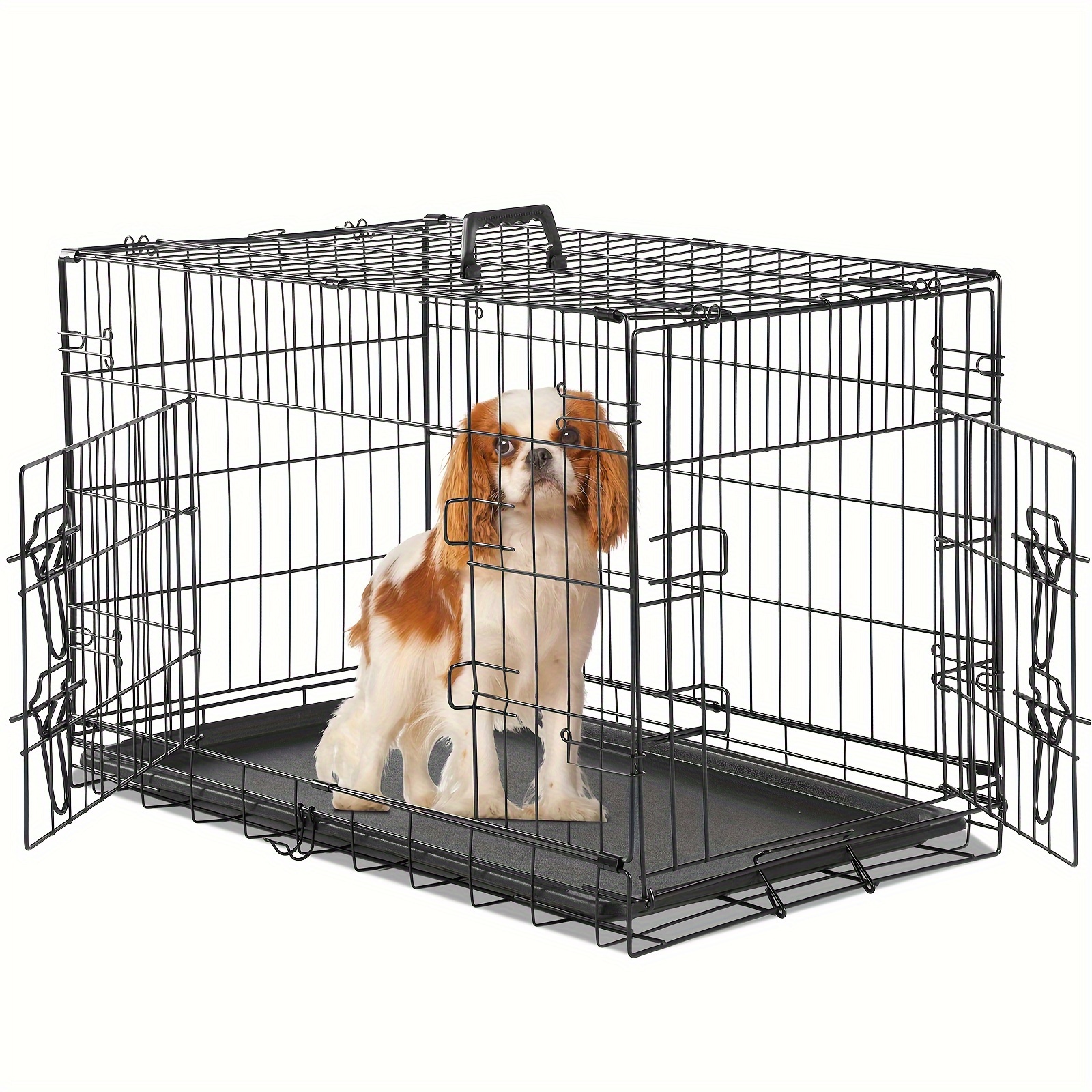 

Dog Cage, Double Door Dog Cage With Divider Panel, Multiple Size Dog Cage For Puppies, Dogs Folding Metal Wire Dog Cage With Plastic Leak-proof Pan Tray For Indoor, Outdoor, Travel