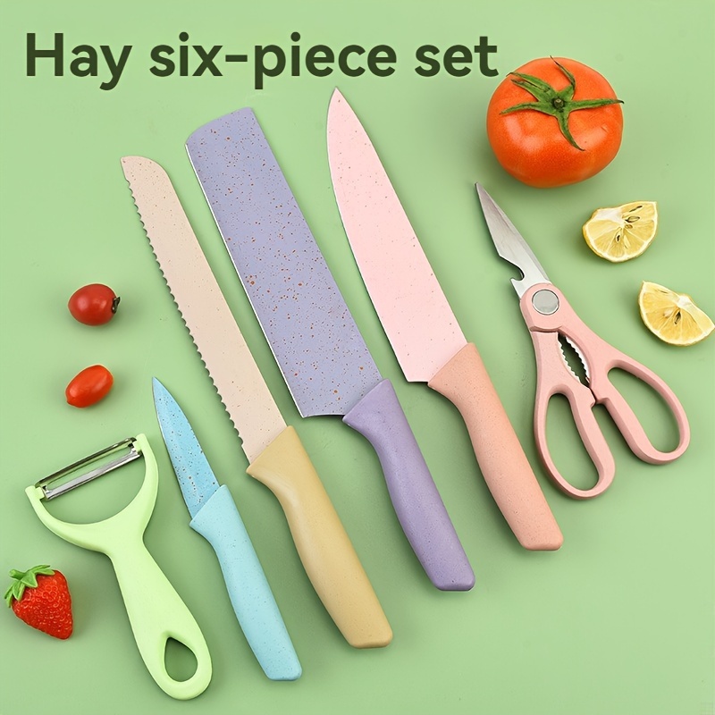 

Macaron Colored Straw 6 Piece Gift Box Packaging Kitchen Slicer Fruit Knife Multi Functional Stainless Steel Set Knife