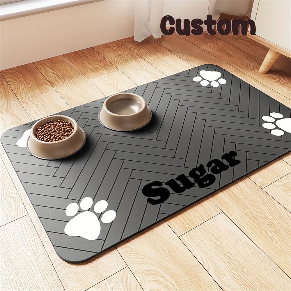 TEMU 1pc Customizable Diatomaceous Earth Pet Feeding Mat - , Absorbent, Easy To Clean, Food & Water Mat With Paw Print Design, Black, Gray, Brown,