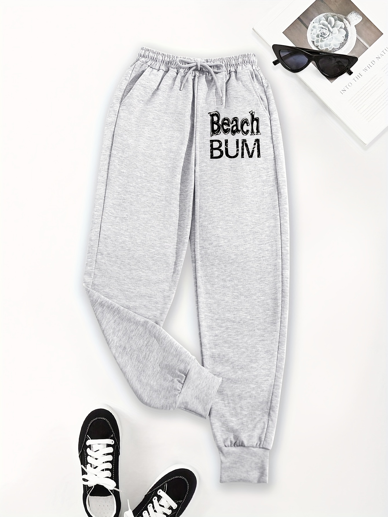 Double-Waist Letter Print Straight Sweatpants