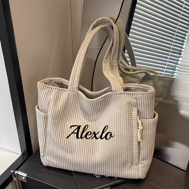 TEMU New Corduroy Women's Fashionable Solid Large Capacity Shoulder Bag - A Gift For ; Personalized Embroidery Customization Available; New Large