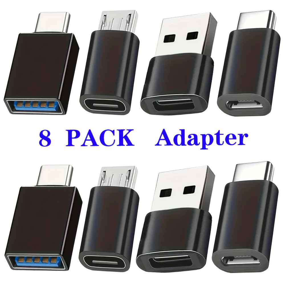 8 adaptadores de USB a USB C, conector hembra USB tipo C a USB, convertidor micro USB a USB C hembra/macho, para laptop, auto, teléfono inteligente, audífonos, micrófono y PC