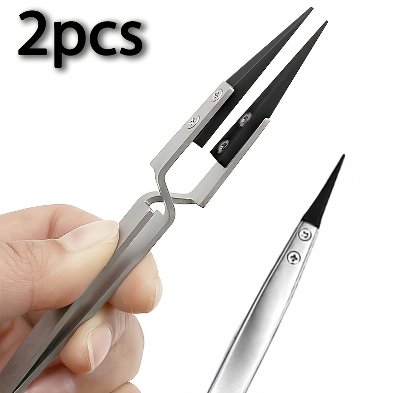 TEMU 2 Sets Stainless Steel Reverse Tweezers, Pointed Bent Tip Reversal Clamping Tweezers, Heavy-duty Metal Construction For Electronics, Jewelry