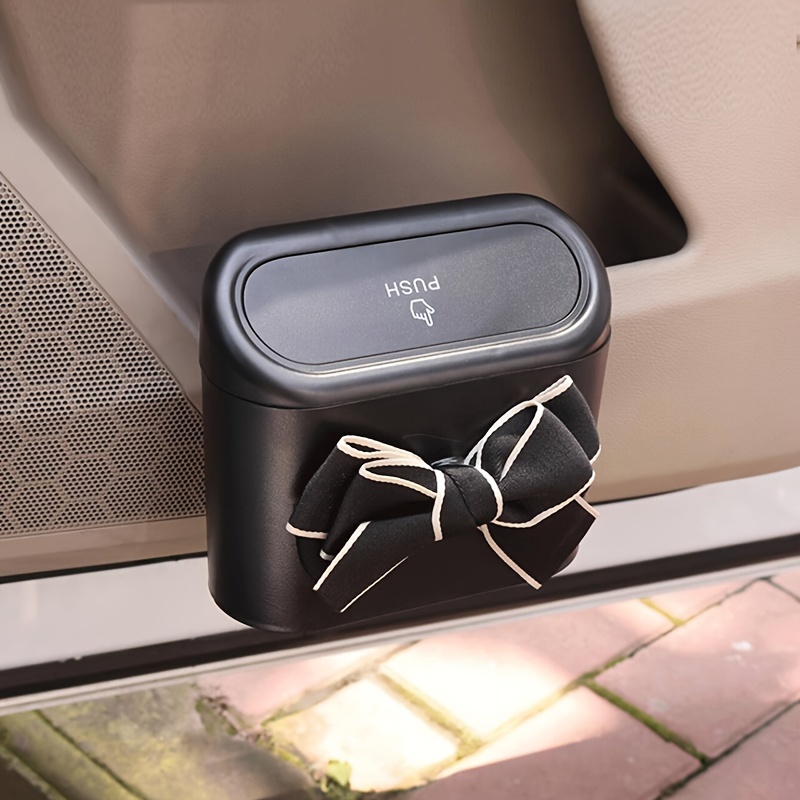 TEMU Butterfly Bow Car Garbage Can, Creative Multifunctional Abs Hanging Storage Bin, Vehicle Trash Organizer For Ladies