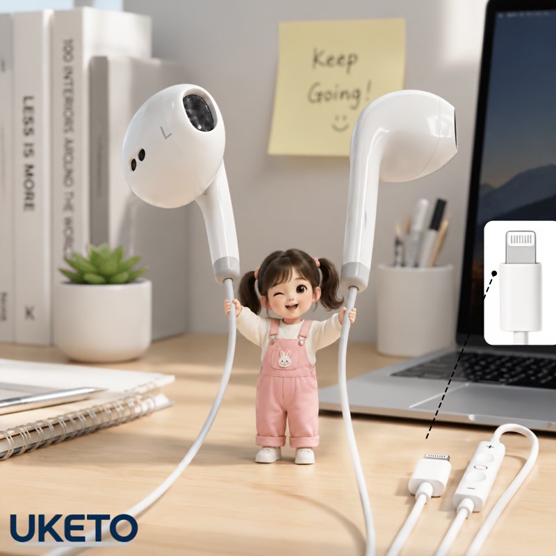 TEMU White Wired Headphones, Wired Headphones For Mobile Phones, Built-in Microphone And Adjustable Volume, Plug And Play, Suitable For