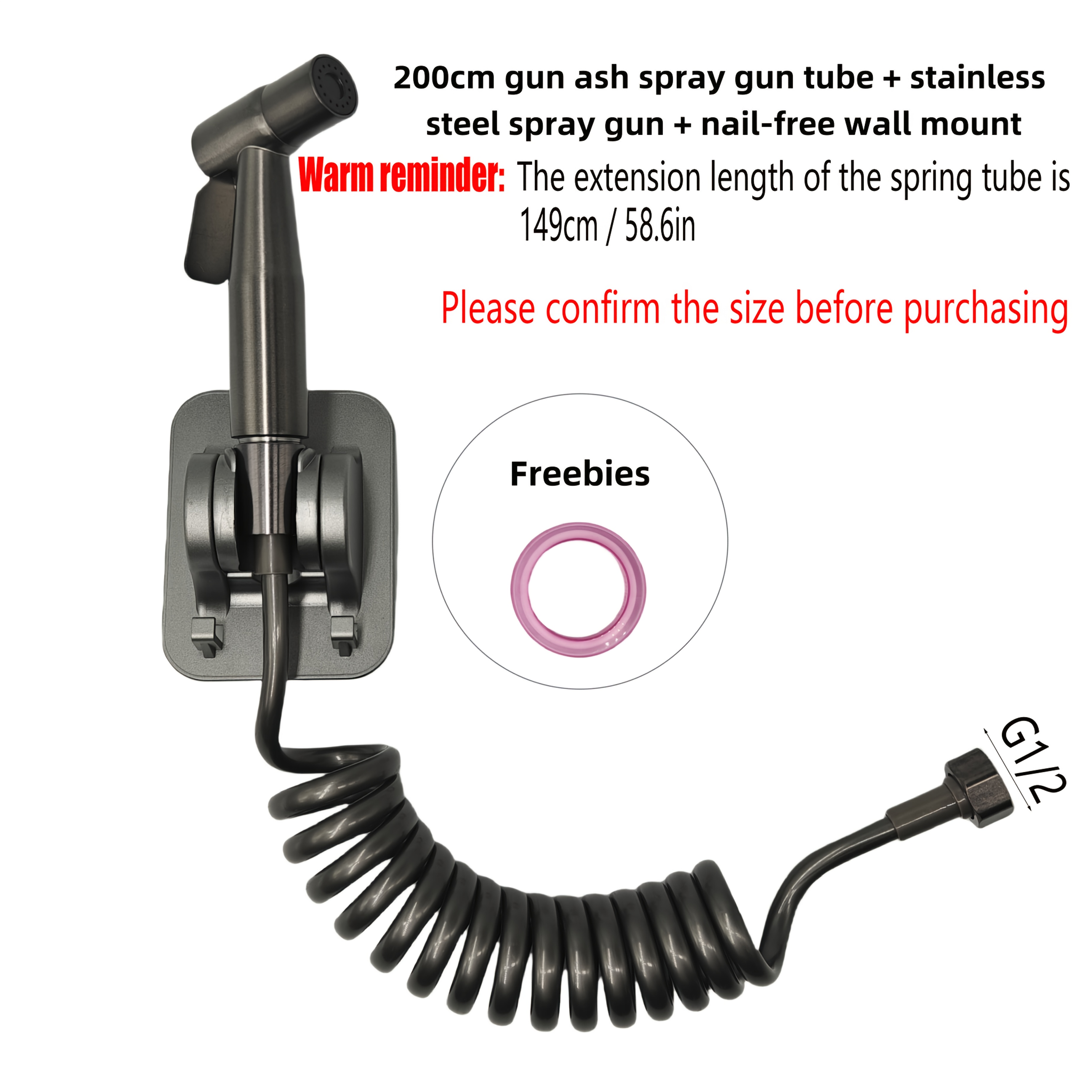 1pc Stainless Steel Sprayer 78.4/118/196.8-inch Tube Nail-free Shower Holder, Toilet Sprayer, Toilet Cleaning Sprayer, Pressurized Spray Gun, Free Cleaning, Free Extension