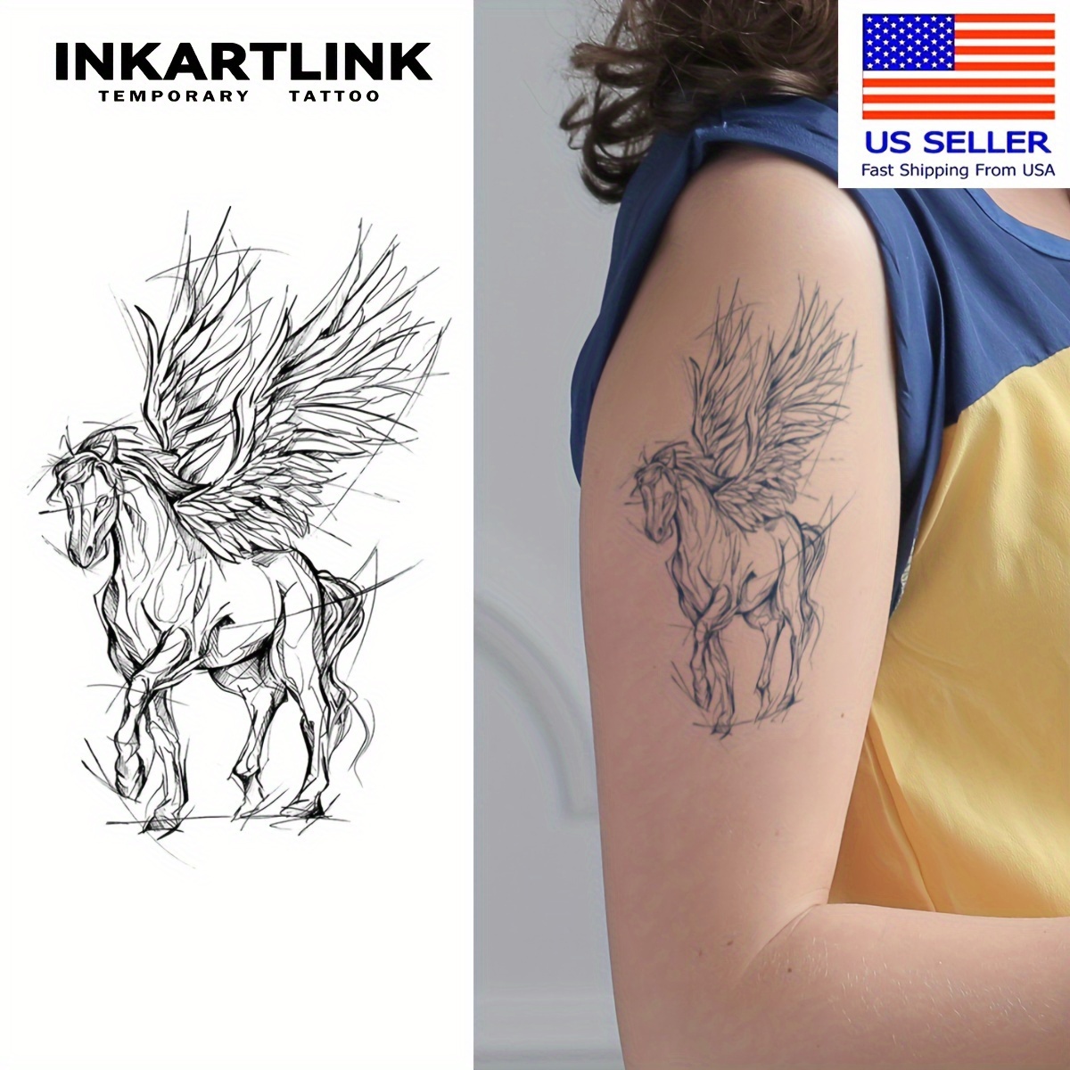 INKARTLINK Tattoo Tech, 2 листа средней полуперманентной татуировки,  временные татуировки для взрослых, длительность 1-2 недели,  водонепроницаемые, реалистичный вид, без клея, без отражения (* Design)