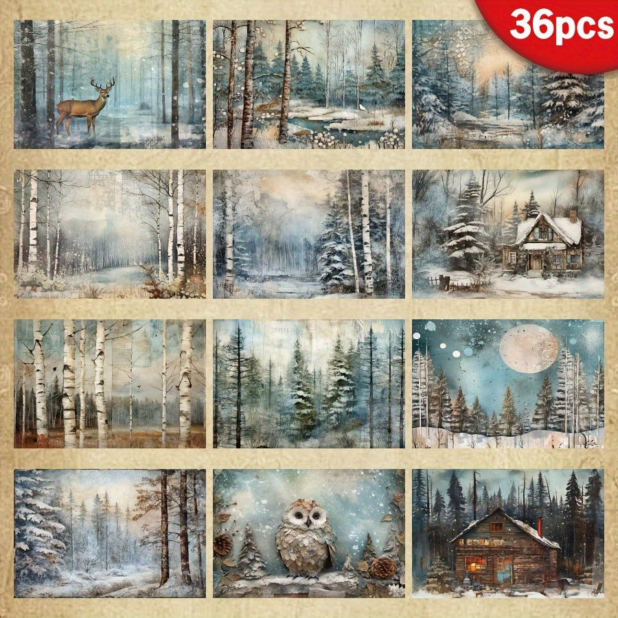 

36-pack A5 Winter Forest And Wildlife Themed Scrapbook Paper, Uncoated Recyclable Crafting Sheets For Diy Projects, Greeting Cards, Journaling, And Decorative Arts