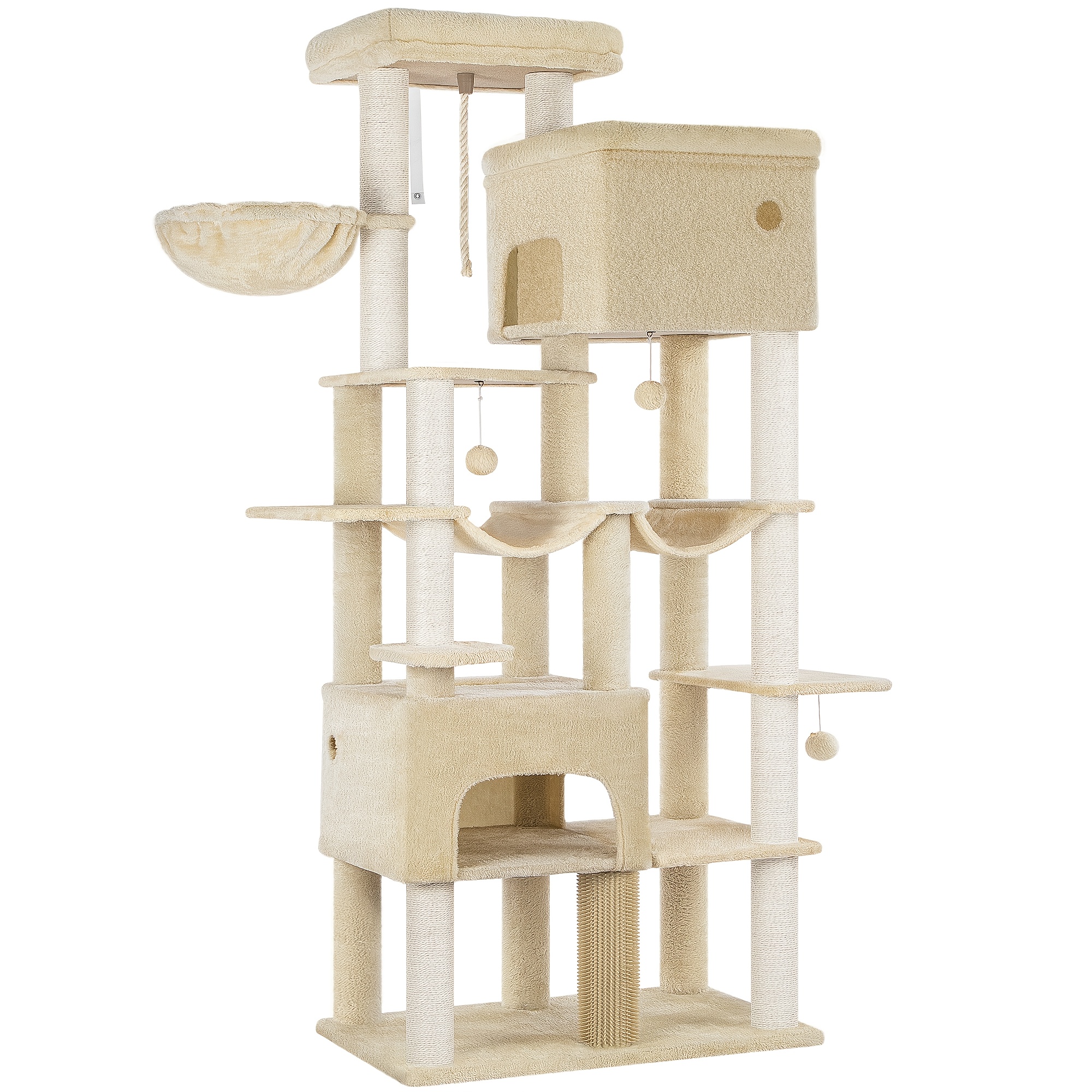 E-shop Kratzbaum, 200 cm XXL Katzenbaum mit 10 Kratzstämmen, 2 , 2 Hängematten, großer Plattform, Katzenbürste, Korb, robuste Katzenkratzstange für