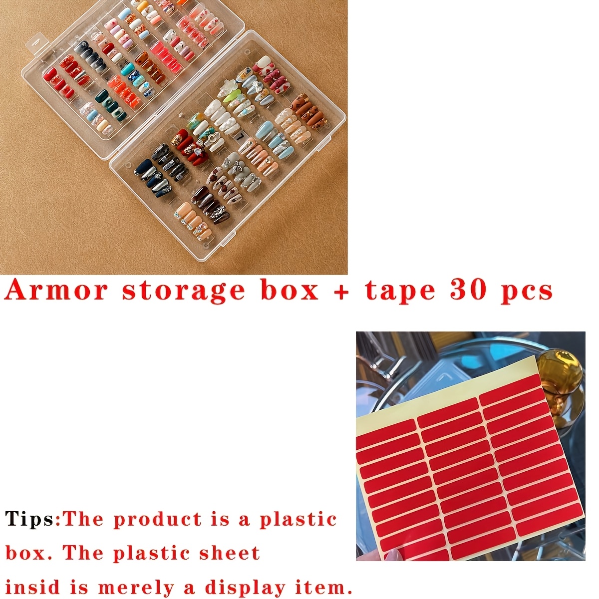 TEMU Transparent Storage Box Can Hold 240pcs Nail Stickers, Dust-proof Design With Double-sided Tape, Nail Art And Wearable Nail Storage Box, Desktop