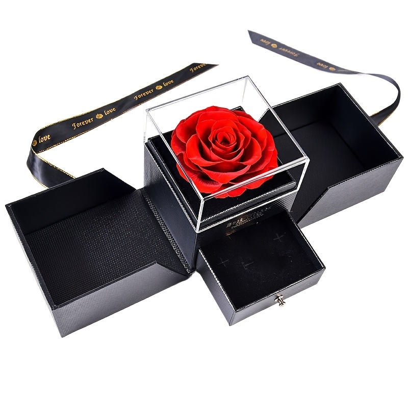 handmade bohemian style acrylic jewelry gift box with   red rose double door storage for necklaces rings drawer organizer black fabric lined interior ribbon bow valentines day anniversary mothers day gift for women moms   jewelry box keepsake organizer elegant   decorative   jewelry boxes Product details 4