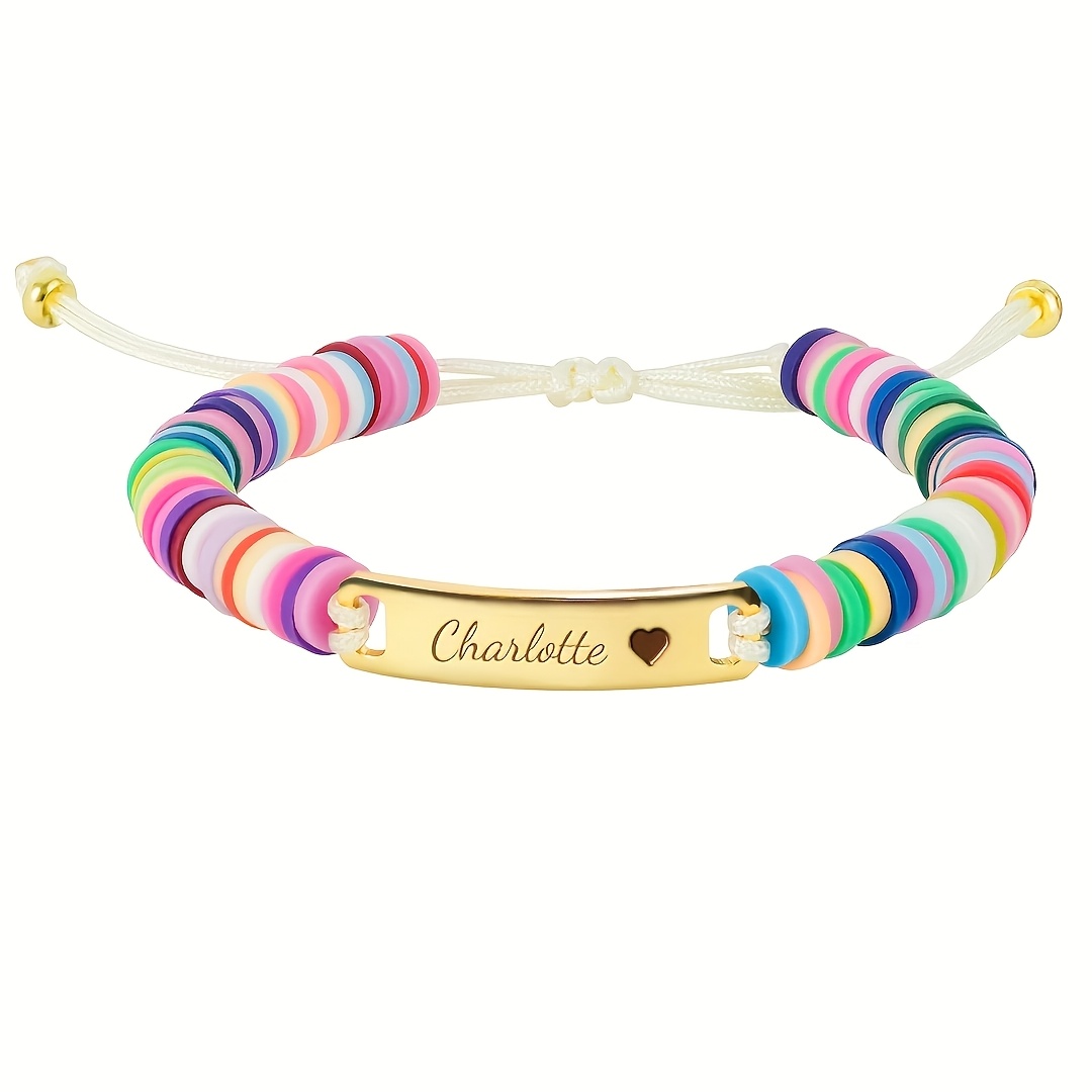 TEMU Bracelet en personnalisé gravé au laser, adapté à un port et comme cadeau, nom//date personnalisés, perles en pour anniversaires, Noël, port à