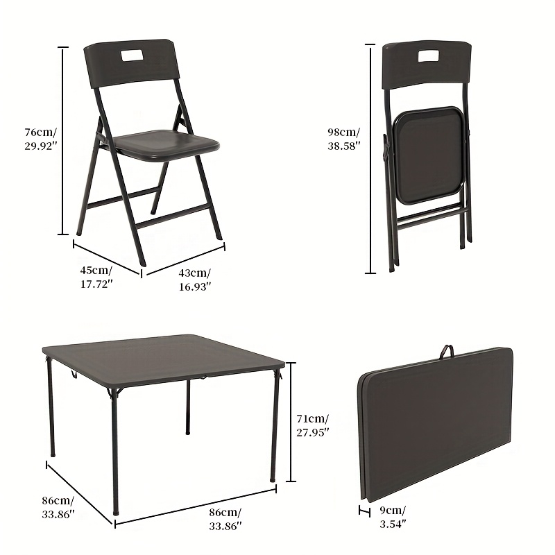 5pcs Card Table And Chairs, Portable And Foldable, 34-inch Plastic Folding Dining Table with Chairs Set Of 4 for Outdoor, Parties, Events, Picnic, Camping, And Game, Black