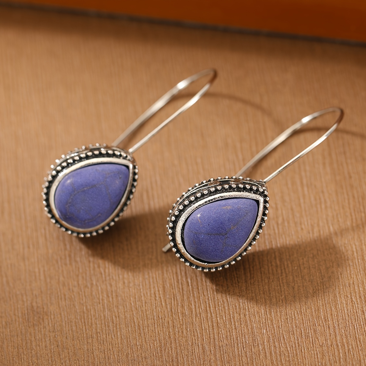 Women's Bohemian Teardrop Pendant Earrings with Blue Main Stone
