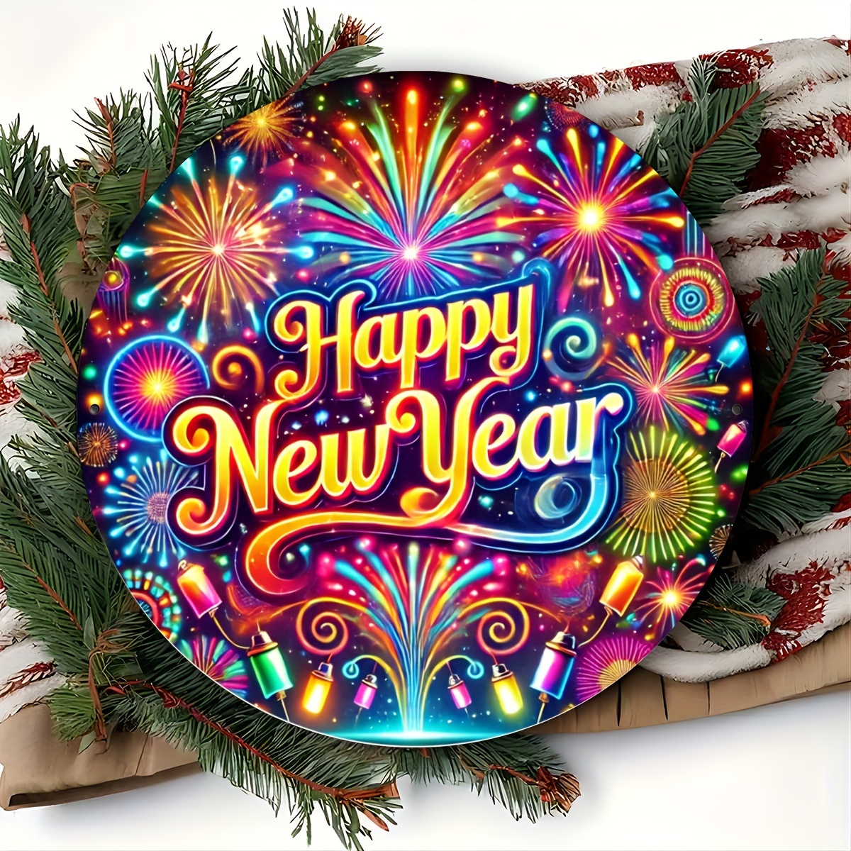 

Happy New Year Themed 2d Printed Metal Tin Sign Art - 1 Piece, Iron Major Material, Wall Art Decor For Home, Office, Bar, Dorm, Holiday Festivities, Indoor And Outdoor Display