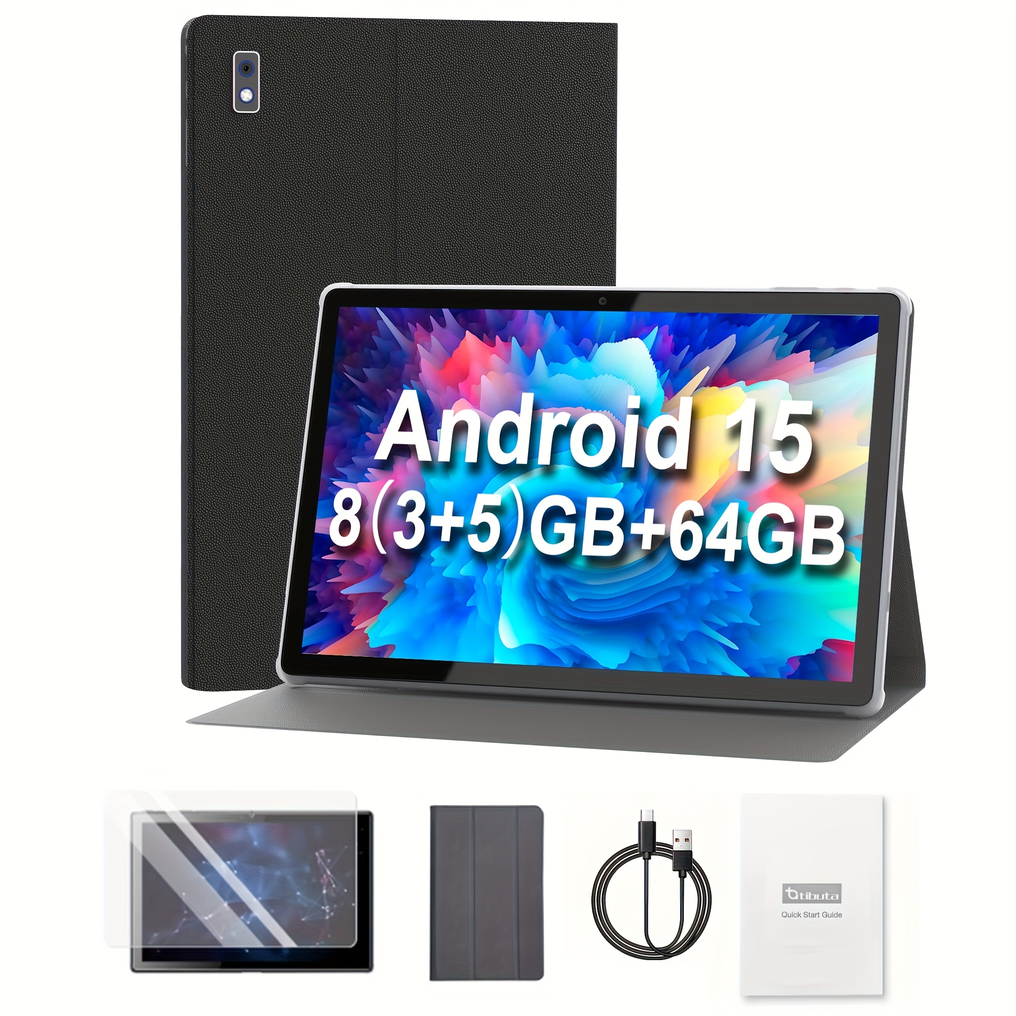 In 2025, .1-inch Tablet, 15 Tablet, With 8(3+5 Expansion) Gb + 64gb Rom, Wifi, Dual Cameras, Hd Touchscreen, Usb-c Charging, 1280x800 Resolution, 5000mah Battery, And A Protective Case.