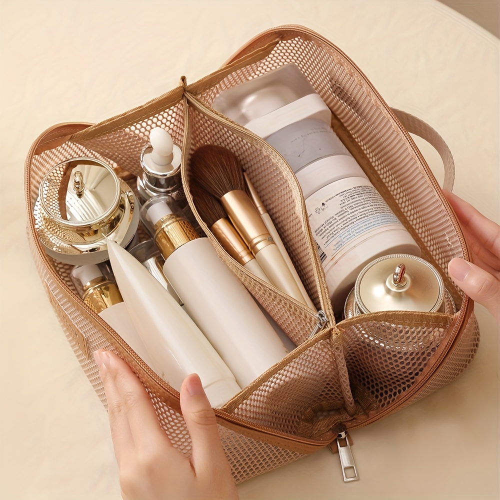 Stylish Mesh Cosmetic Bag Travel Breathable Handheld Beach Bag Large Capacity Portable Multi-functional Wash Bag High-end Beauty Tool Storage Bag