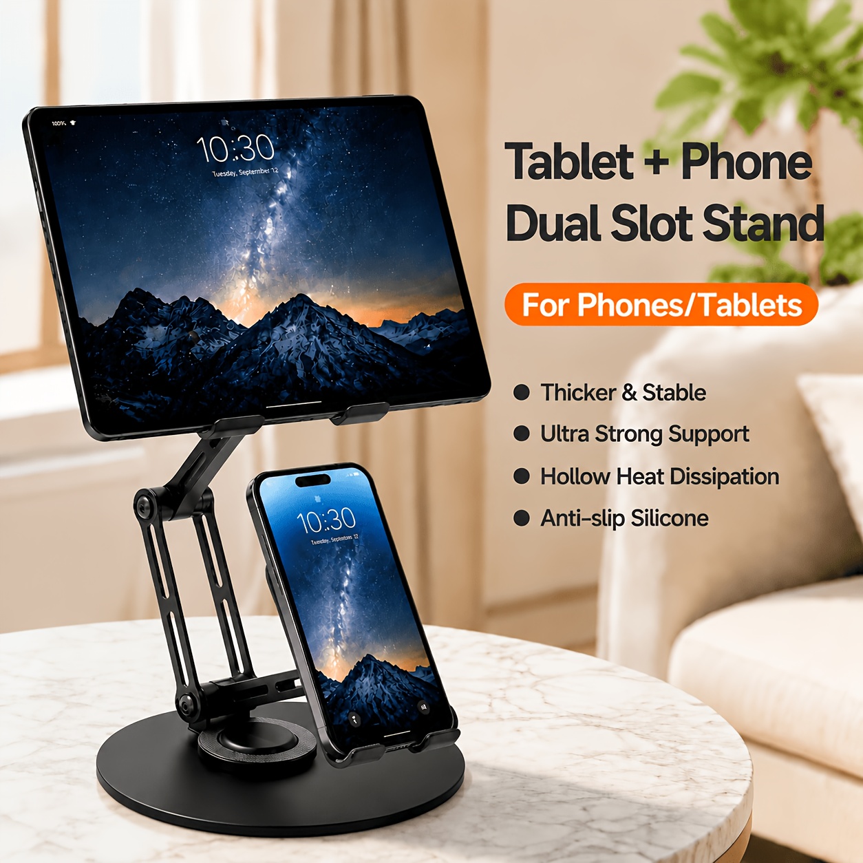 TEMU New Thickened Carbon Steel Rotating Stand, Universal Metal Stand For Phones And Tablets, Multi-functional Desktop Support For Online Classes,