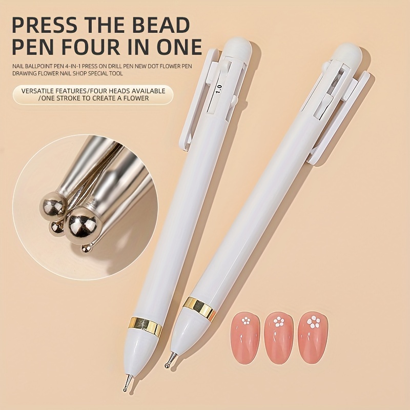 

4-in-1 Press-type Beading Pen For Nail Art, 2024 New Model Flower Dotting Pen, Drawing Tool For Nail Salon