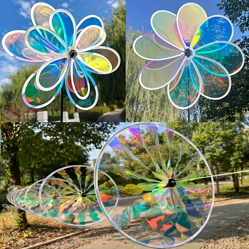 E-shop 1 Solarbetriebene Farbwechsel-Windmühle, Reflektierende Kunststoff-Gartenskulptur mit Bodenständer, 38 cm/15,7 Zoll, Ideal für Außendekoration