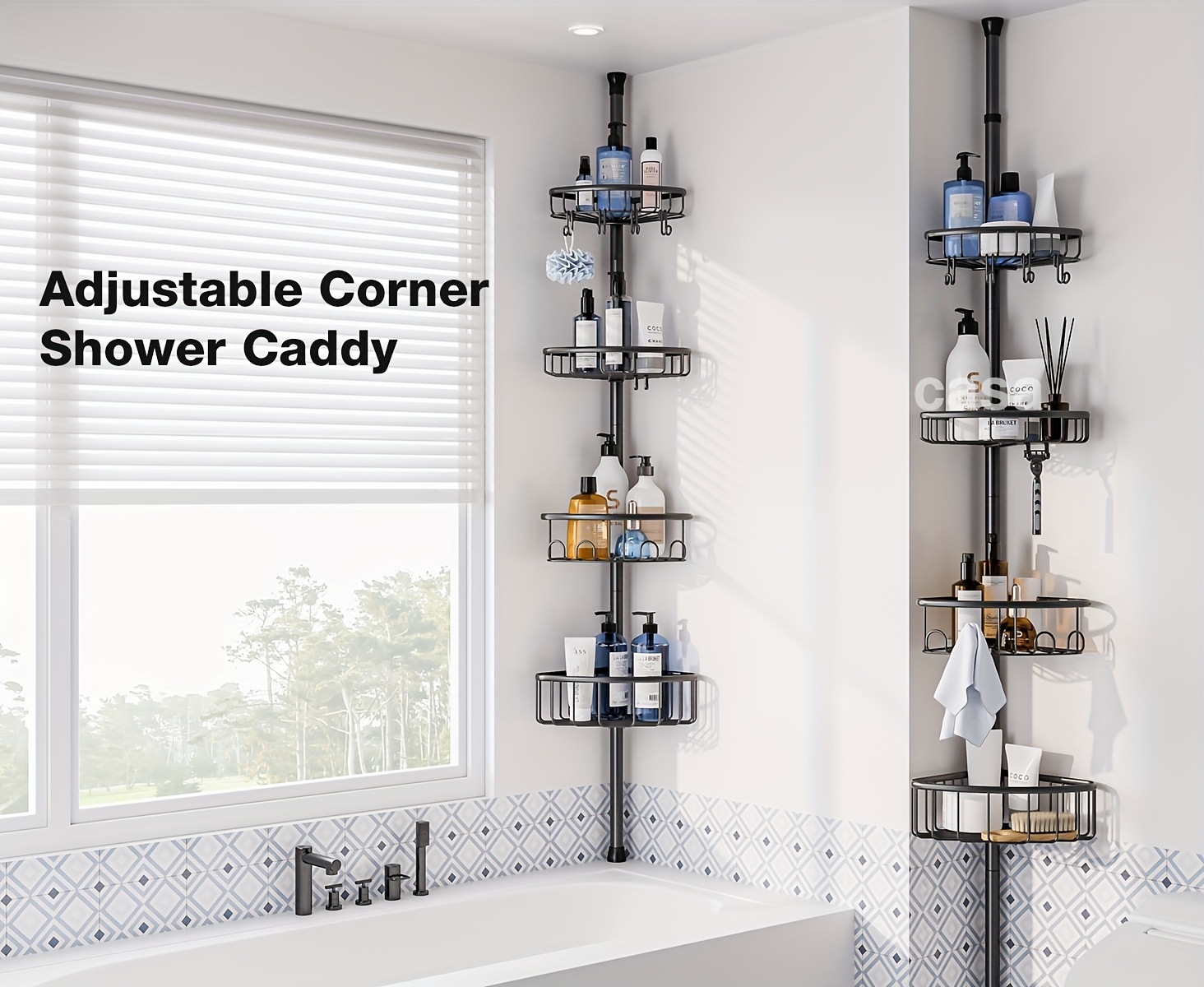 No-Drill Corner Shower Storage Rack - 4-Tier Adjustable Stainless Steel Organizer (Black) 10 No-Drill Corner Shower Storage Rack